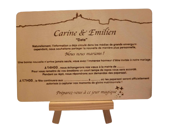 Faire part de Mariage en bois - Elite Gravure