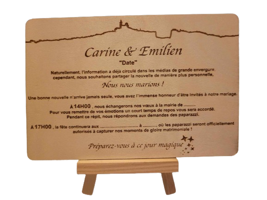 Faire part de Mariage en bois - Elite Gravure