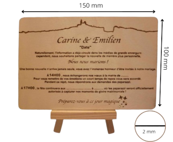 Faire part de Mariage en bois - Elite Gravure